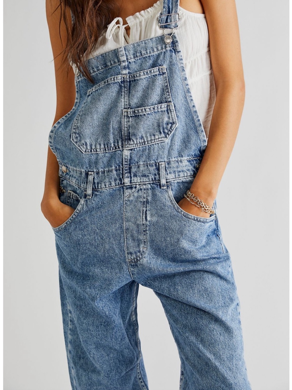 NWT 90s Wash We The Free Light Blue Stone Washed Denim Overalls